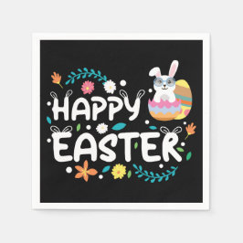 Servilleta De Papel Pascua feliz, huevos, conejo y flores