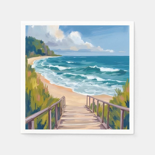 Servilleta De Papel Paseo marítimo | Olas de playa costeras (Anverso)
