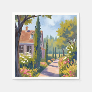 Servilleta De Papel Paseo por el jardín   Camino floral pintura al óle