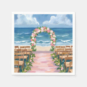 Servilleta De Papel Pasillo de boda en la playa con acuarela floral