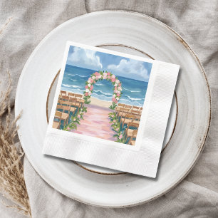 Servilleta De Papel Pasillo de boda en la playa con acuarela floral