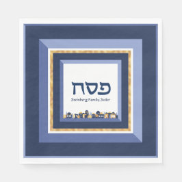Servilleta De Papel Passover Seder Jerusalem Blue Gold Hebrew