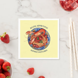 Servilleta De Papel Pasta de Mariscos Italiana con Langosta, Mayólica