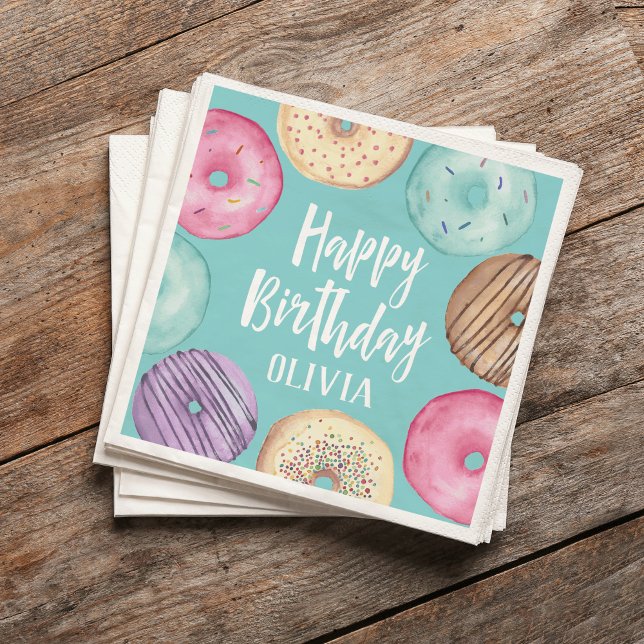 Servilleta De Papel Pastel acuarela Donut cumpleaños personalizado (Subido por el creador)