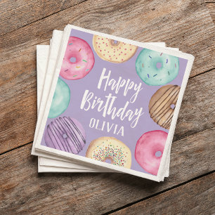 Servilleta De Papel Pastel acuarela Donut cumpleaños personalizado