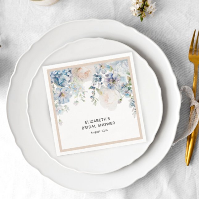 Servilleta De Papel Pastel acuarela Dusty Blue Floral Bridal Shower (Subido por el creador)