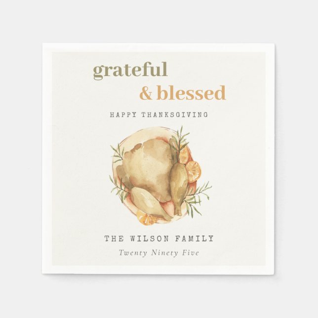 Servilleta De Papel Pastel acuarela Elegante Turquia Acción de Gracias (Anverso)