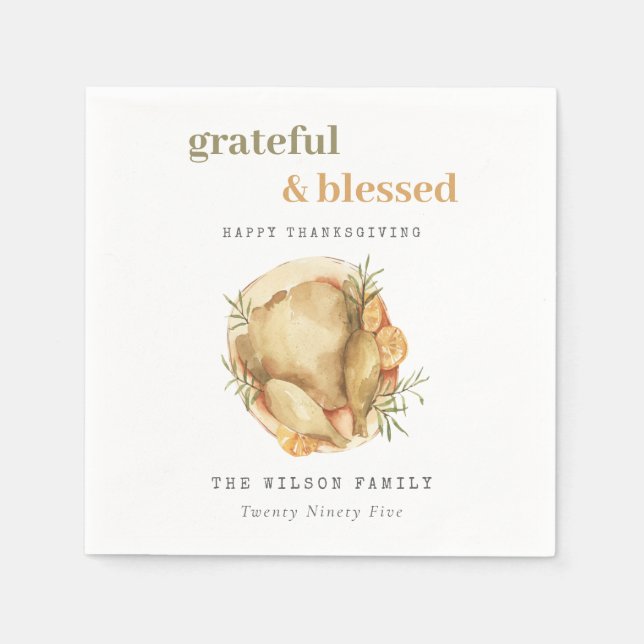 Servilleta De Papel Pastel acuarela Elegante Turquia Acción de Gracias (Anverso)