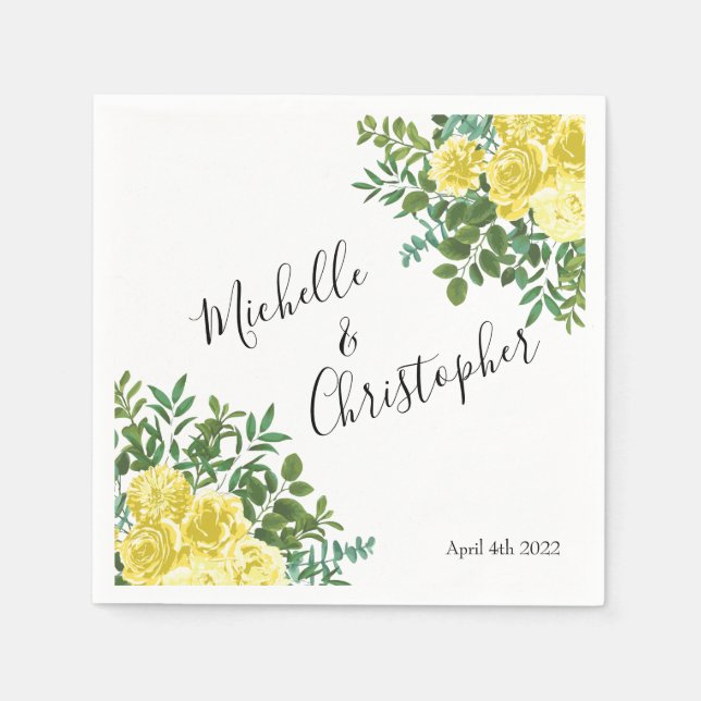 Servilleta De Papel Pastel amarillo claro Peony y Boda floral Rosa (Anverso)