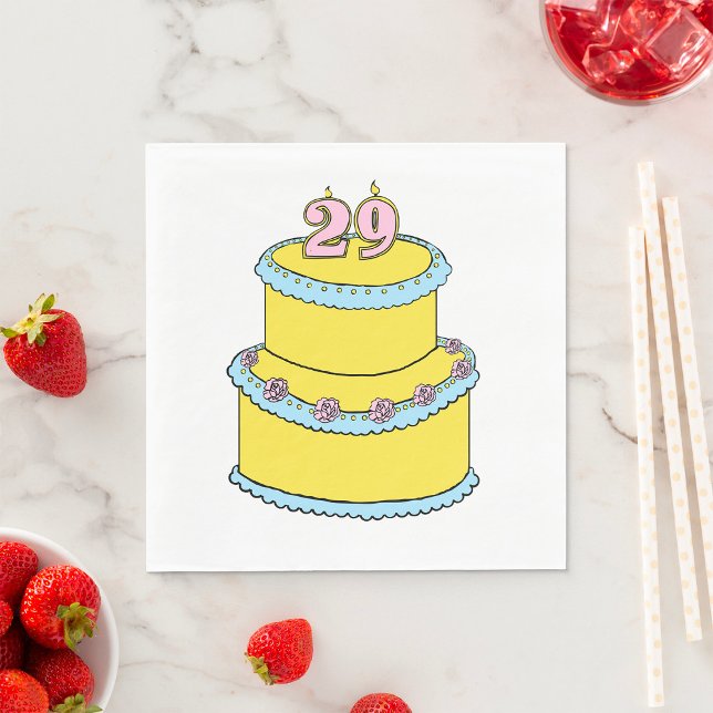 Servilleta De Papel Pastel amarillo de cumpleaños 29 con rosas rosadas (Subido por el creador)