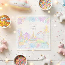 Pastel arcoíris acuarela unicornio cumpleaños