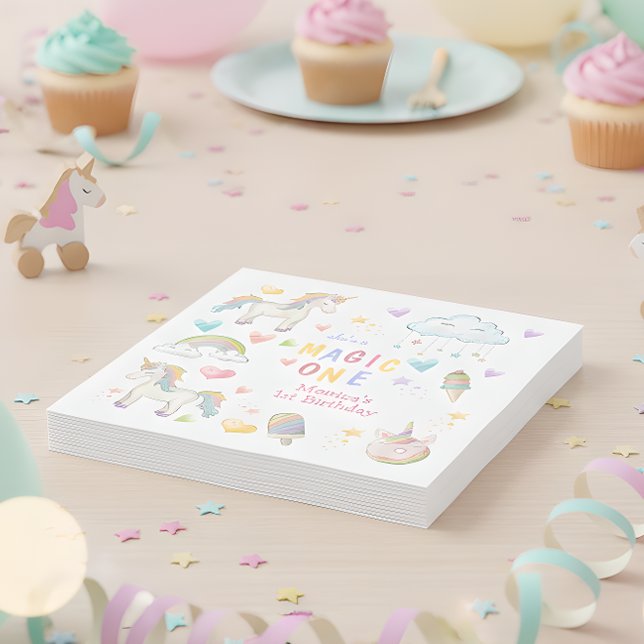 Servilleta De Papel Pastel arcoiris unicornio mágico un cumpleaños (Subido por el creador)