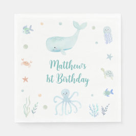 Servilleta De Papel Pastel azul bajo el mar Cumpleaños