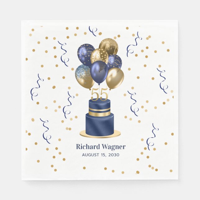 Servilleta De Papel Pastel azul de la marina 55 cumpleaños (Anverso)