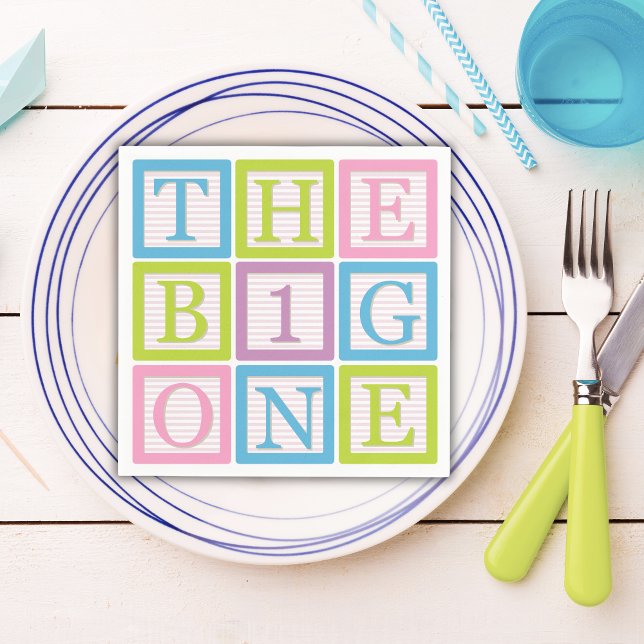 Servilleta De Papel Pastel Block Letter Big One First Birthday Party (Subido por el creador)