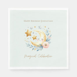 Servilleta De Papel Pastel Blue Cute Baby Moon Primer Cumpleaños