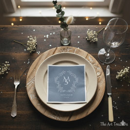 Servilleta De Papel Pastel Blue Floral Crest Frame Elegant 