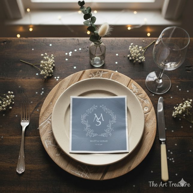 Servilleta De Papel Pastel Blue Floral Crest Frame Elegant  (Subido por el creador)