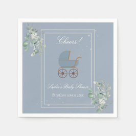 Servilleta De Papel Pastel Blue Stripes Baby Carriage Baby Shower