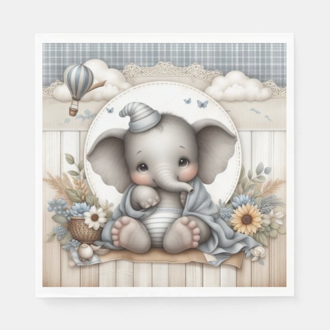SERVILLETA DE PAPEL PASTEL BLUE TAN BABY BOY ELEPHANT (Anverso)