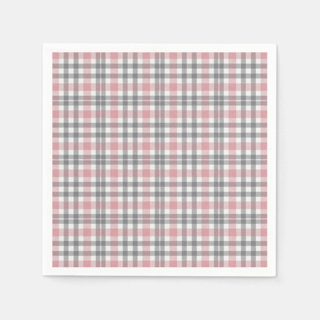 Servilleta De Papel Pastel Blush Pink Gray White Plaid Pattern (Anverso)