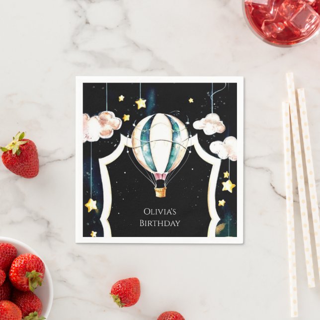 Servilleta De Papel Pastel Boho Balón de aire caliente Cumpleaños (In situ)