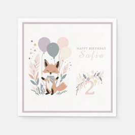 Servilleta De Papel Pastel Boho Fox y Balloons Cumpleaños