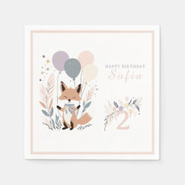 Servilleta De Papel Pastel Boho Fox y Balloons Cumpleaños