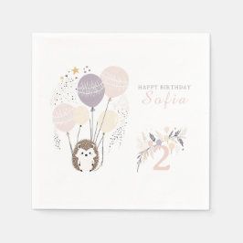 Servilleta De Papel Pastel Boho Hedgehog y Globos Cumpleaños