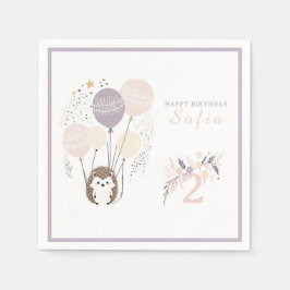Servilleta De Papel Pastel Boho Hedgehog y Globos Cumpleaños