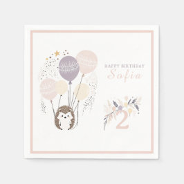 Servilleta De Papel Pastel Boho Hedgehog y Globos Cumpleaños