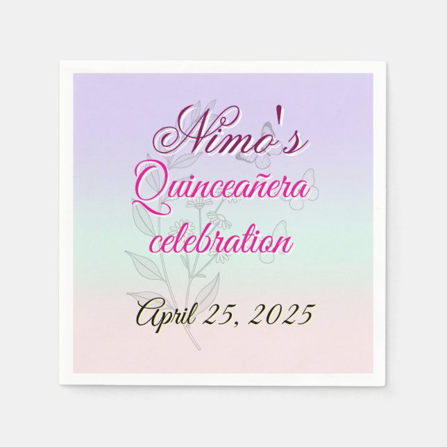 Servilleta De Papel Pastel Botanical Quinceañera Napkins  (Anverso)