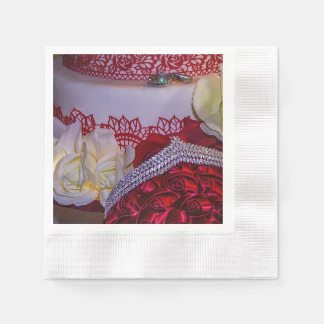 Servilleta De Papel Pastel, Bouquet y Anillos Bodas de 1304 (Anverso)