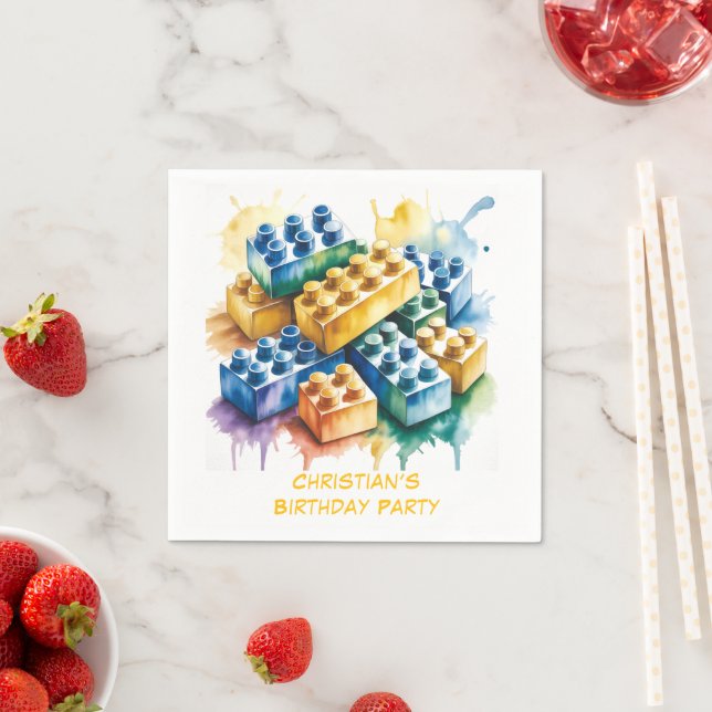 Servilleta De Papel Pastel Building Block Splash Boy Birthday Party (In situ)