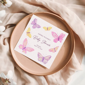 Servilleta De Papel Pastel Butterflies Pink Purple Baby Shower