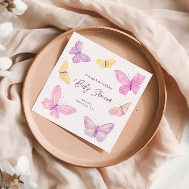 Servilleta De Papel Pastel Butterflies Pink Purple Baby Shower (Subido por el creador)