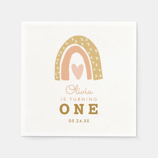 Servilleta De Papel Pastel Chica arcoiris Primer Fiesta de cumpleaños (Anverso)