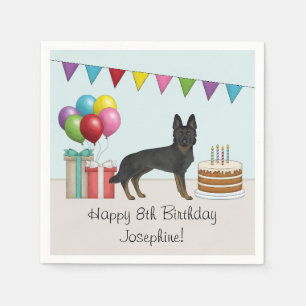 Servilleta De Papel Pastel Cumpleaños Feliz Ovejero Alemán Bi-Negro
