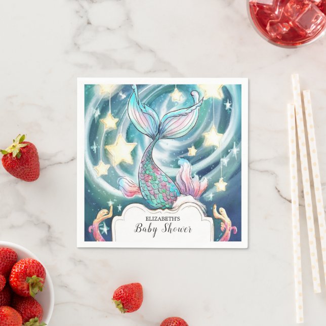 Servilleta De Papel Pastel Cute Mermaid Baby Shower (In situ)