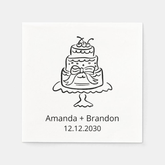 Servilleta De Papel Pastel de Boda de mano dibujada (Anverso)