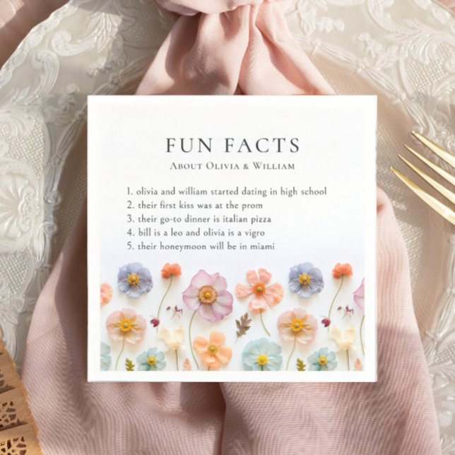 Servilleta De Papel Pastel de Boho Rosa Wildflower Fun Facts Boda (Subido por el creador)