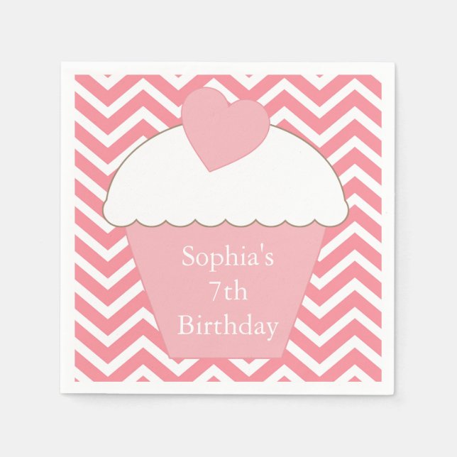 Servilleta De Papel Pastel de chevron rosado (Anverso)