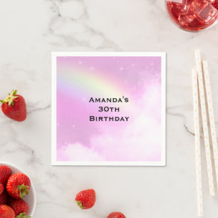 Servilleta De Papel Pastel de cielo rosado con cumpleaños arcoiris ama