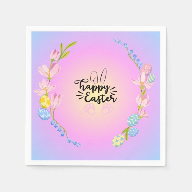 Servilleta De Papel Pastel de contorno de conejo de pascua feliz (Anverso)