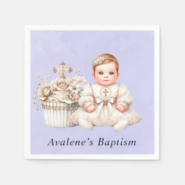 Servilleta De Papel Pastel de cruz blanca con bautismo Chica