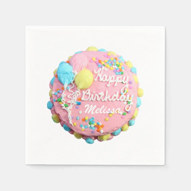Servilleta De Papel Pastel de cumpleaños con nombre (Anverso)