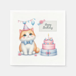 Servilleta De Papel Pastel de cumpleaños de Pastel Kitten - Cumpleaños