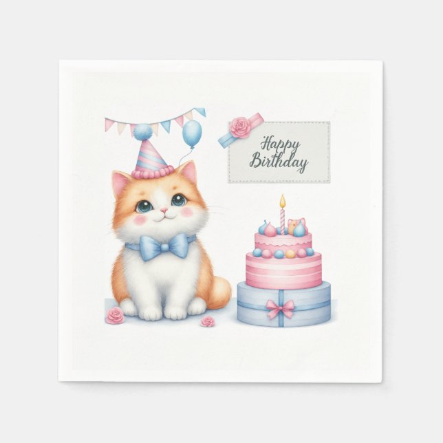 Servilleta De Papel Pastel de cumpleaños de Pastel Kitten - Cumpleaños (Anverso)