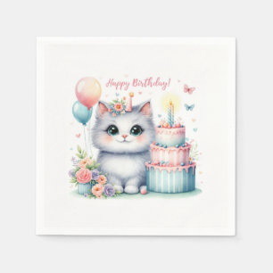 Servilleta De Papel Pastel de cumpleaños de Pastel Kitten - Cumpleaños