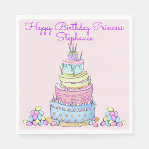 Servilleta De Papel Pastel de cumpleaños moderno de 5 capas con velas